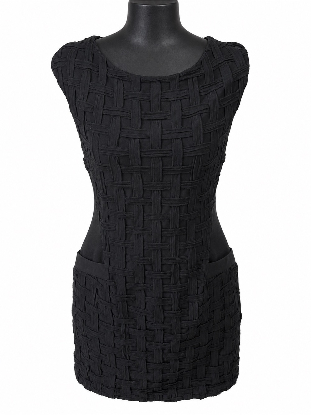 Caché Black Basketweave Sleeveless Sheath